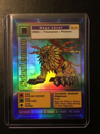 Rare Holo Saberleomon Digimon Card St - 34 (bandai 1999) - In Sleeve