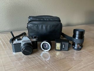 Rare Pentax K1000 35mm Slr Film Camera W/ Bag & Accessories - Made In Japan