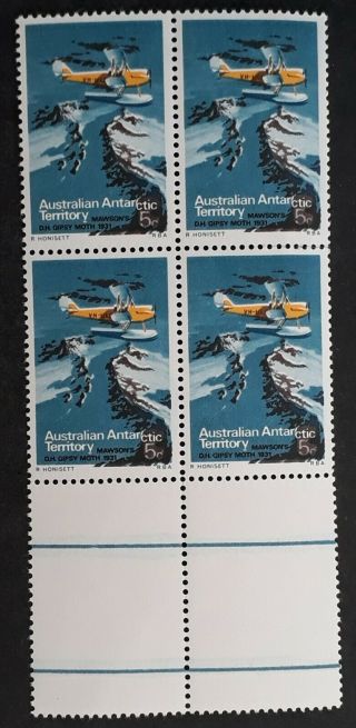 Rare 1973 Australian Antarctic Terr Blk 4x5c Gypsy Moth Stamp Var Dropped Ctic