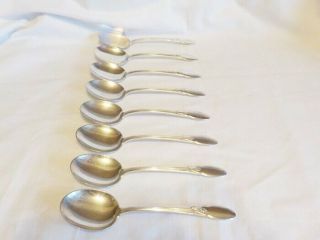 8 Vintage Alvin Silver Plate Cameo Round Bowl Soup Bouillon Spoons