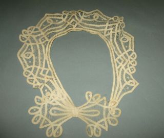 Vintage Handmade Battenburg Tape Lace Collar Ecru W/bow