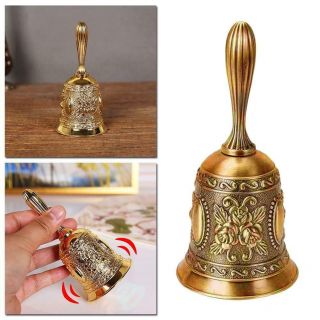 Portable Relief Brass Hand Bell Loud Call Bell Handbell With Wooden Handle Loud