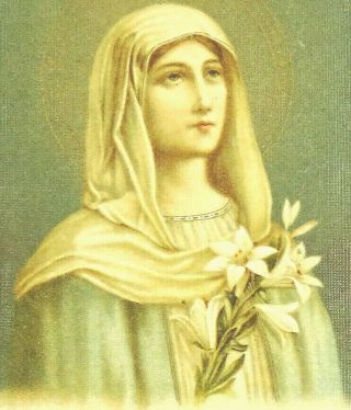 Virgin Mary Antique French Catholic Holy Prayer Card Lilies Gerard Marin