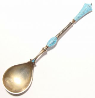 Antique David Andersen Norway Sterling Silver Spoon Blue Enamel