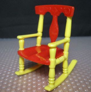 Vtg Renwal Furniture Dollhouse Baby Nursery Child Red/yellow Rocking Chair 65