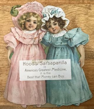 Antique Die Cut Victorian Trade Card/1900 Calendar,  Hood’s Sarsaparilla Cr 1889