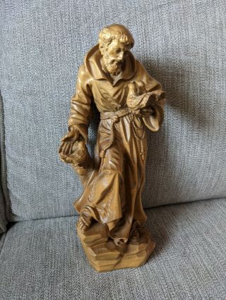 Antique Vintage Rare Wood Carving Patron Saint St Francis Statue 11 " - No Res