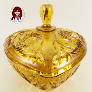 Amber Glass Vintage Hazel Atlas Candy Dish With Lid Rare