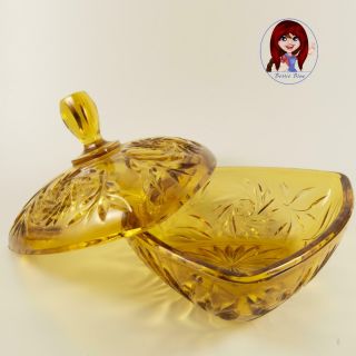 Amber Glass Vintage Hazel Atlas Candy Dish With Lid RARE 2