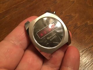 Rare Vtg 1970’s Bulova Men Stainless Steel Red LED Digital Watch Batry 3