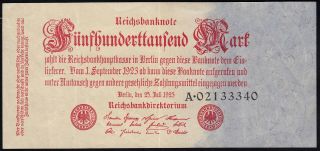 1923 500000 Mark Germany Vintage Paper Money Banknote Currency Note Antique Vf