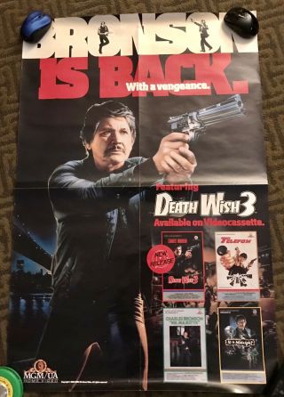 Vintage Rare 36x24 1986 In - store Promo Poster CHARLES BRONSON Death Wish 3 Movie 3