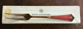 David Andersen Oslo Norway Sterling Silver Guilloche Red Enamel 5 " Fork