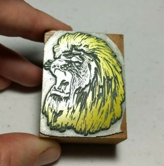 Vintage Letterpress Printing Block Lion Roar Wild Cat