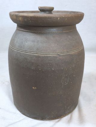 Antique Southern Primitive Stoneware Crock Salt Glaze Covered Brown
