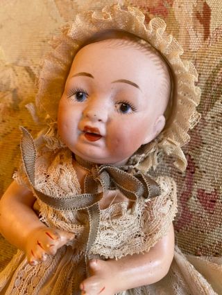 Antique German Bisque Doll 7 In Antique Baby Painted Eyes Baby Costume
