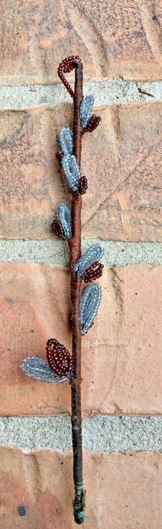 Antique French Beaded Wired Pussy Willow Stems Set Of 2