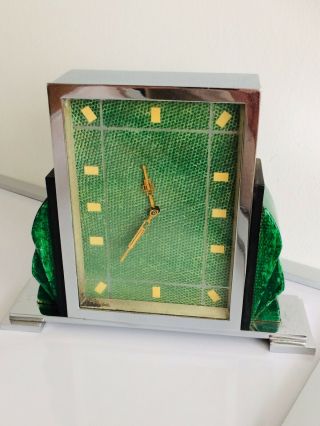 Art Deco 30’s 40’s 8 Day Faux Shagreen Desk Mantle Clock Stunning Rare Example