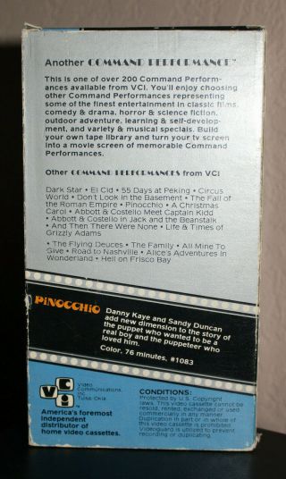RARE PINOCCHIO 1976 VCI Command Performance VHS NO DVD Danny Kaye Sandy Duncan 3