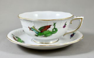 Rare Vintage Herend Hand Painted Porcelain Dragon Tea Cup & Saucer