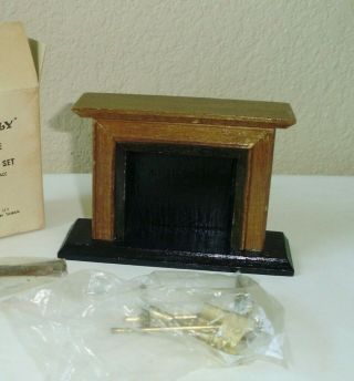 Vintage Doll House Wood Fireplace With Andiron/logs In Package/ Fire Set