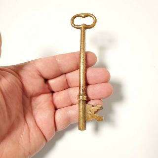 Vintage Large 5 " Brass Solid Barrel Tapered Bit Antique Skeleton Key Marked 22