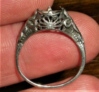Antique C.  1920 Art Nouveau Sterling Silver Engagement Ring Setting Floral Vafo