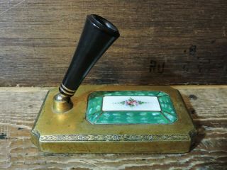 Rare Vintage Brass Jade Gold Trim Flower Parker Duofold Fountain Pen Desk Base