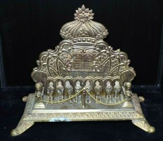 Magnificent Rare Antique Figural Bronze / Brass Judaica 8 - Lights Menorah