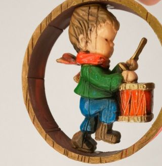 Vintage 1975 Hallmark Little Drummer Boy Wood Look Christmas Ornament Rare