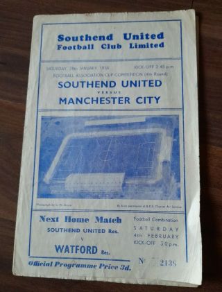 Rare Southend Utd V Manchester City 1956 Bert Trautmann