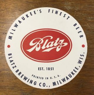 Vintage Blatz Beer Paper Tray Liner 10 3/4 " Diameter Rare