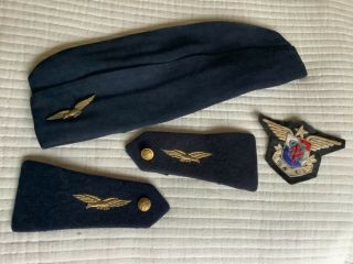 Rare Set Of Ww2 Battle Of Britain French Raf.  Pilot Hat,  Badge Etc