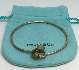 Authentic Rare Tiffany & Co.  Sterling Silver 18k Yg Heart Bangle Bracelet 6.  5 "