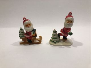 Vintage Plastic Christmas Ornaments Set Of 2 Santa’s Figurine Base Rare And Htf