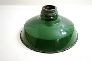 ANTIQUE GREEN AND WHITE ENAMEL LIGHT SHADE INDUSTRIAL GAS STATION 14 