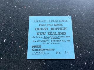 Great Britain V Zealand Rare Rl First Test Press Complimentary Ticket 1955