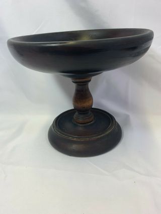 Vintage Large Pedestal Two Tone Wooden Fruit Bowl Stand