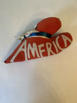 Vintage Heart Shaped Pillow Primitive Americana Handmade? Stuffed Red White Blue