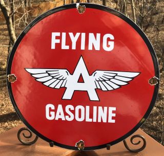 Vintage Flying A Porcelain Sign Gas Motor Oil Metal Pump Station Gasoline Rare