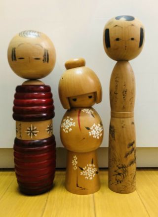 Kokeshi Japanese Doll Vintage Antique Japan 3 Set Wood Traditional F8910