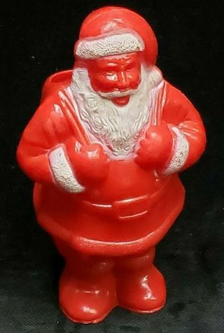 Vintage Antique Hard Plastic Santa Claus Candy Container Irwin 5 Inch Tall Red