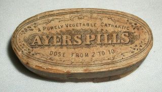 Antique Ayers Pills Oval Wooden Box Container Vintage Advertising Medicine