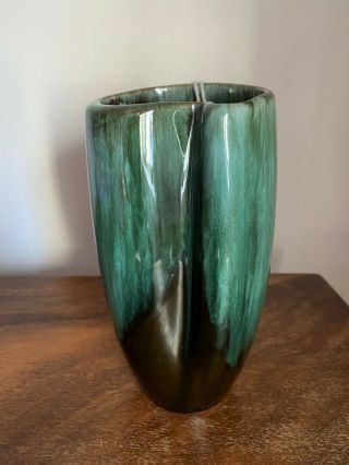 Blue Mountain Pottery Canada Rare Folded Vase Green & Black Glaze Vintage 1950s