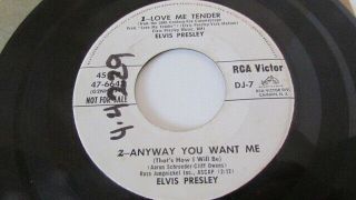 Elvis Presley Rare Dj Promo Preview 45 Rca Victor Dj - 7 Love Me Tender /anyway