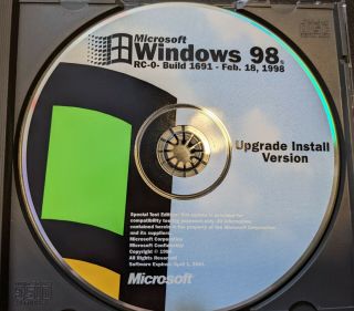 Rare: Microsoft Windows 98 Rc - 0 Build 1691 " Flag " Beta Cd Upgrade Version
