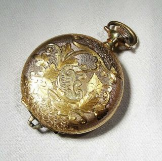 Vintage 14k Goldfil Hampden Pendant Pocket Watch Rare 14j Ruby Diadem Mvmt C2941
