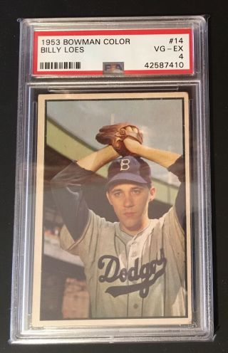 1953 Bowman Color 14 Billy Loes Psa 4 Brooklyn Dodgers