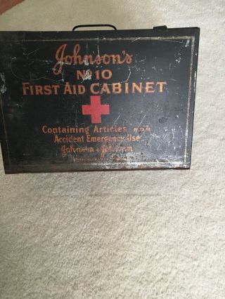 Vintage Johnsons No.  10 First Aid Cabinet Metal Box Rare.