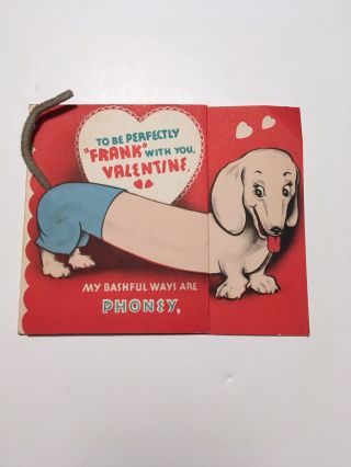 Rare Vintage Valentine’s Day Greeting Card 1930’s 1940s Dachshund Wiener Dog Vtg